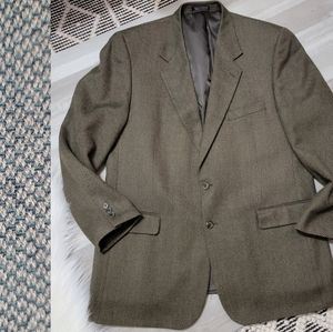 Vintage Gianelli Lambs Wool Olive Green Honeycomb Sport Coat Mens Size 46L